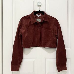 Women Pretty Garbage Cropped Corduroy Jacket in Chocolate Brown Size Small